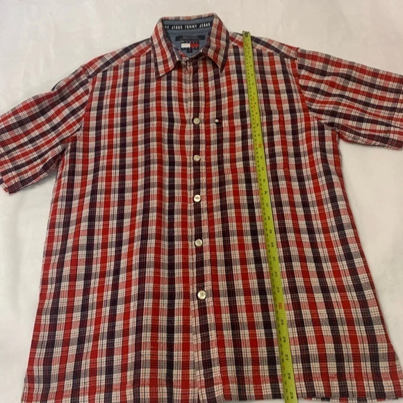 Tommy Hilfiger Men's Button Down Short Sleeve Polo Shirt Red White Blue Size M - Picture 9 of 10
